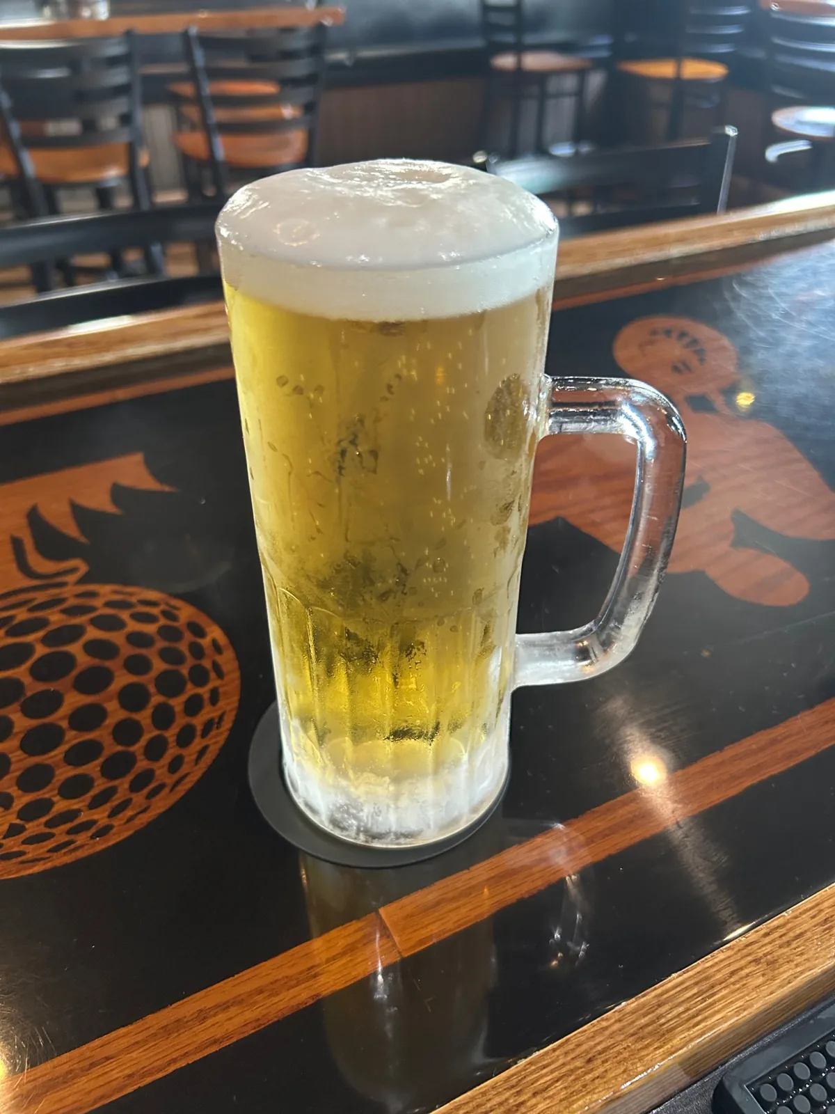 Frosted mug of ice-cold draft beer at Dale's Pizza and Wannabeez Bar & Grill in Hagerstown, Indiana